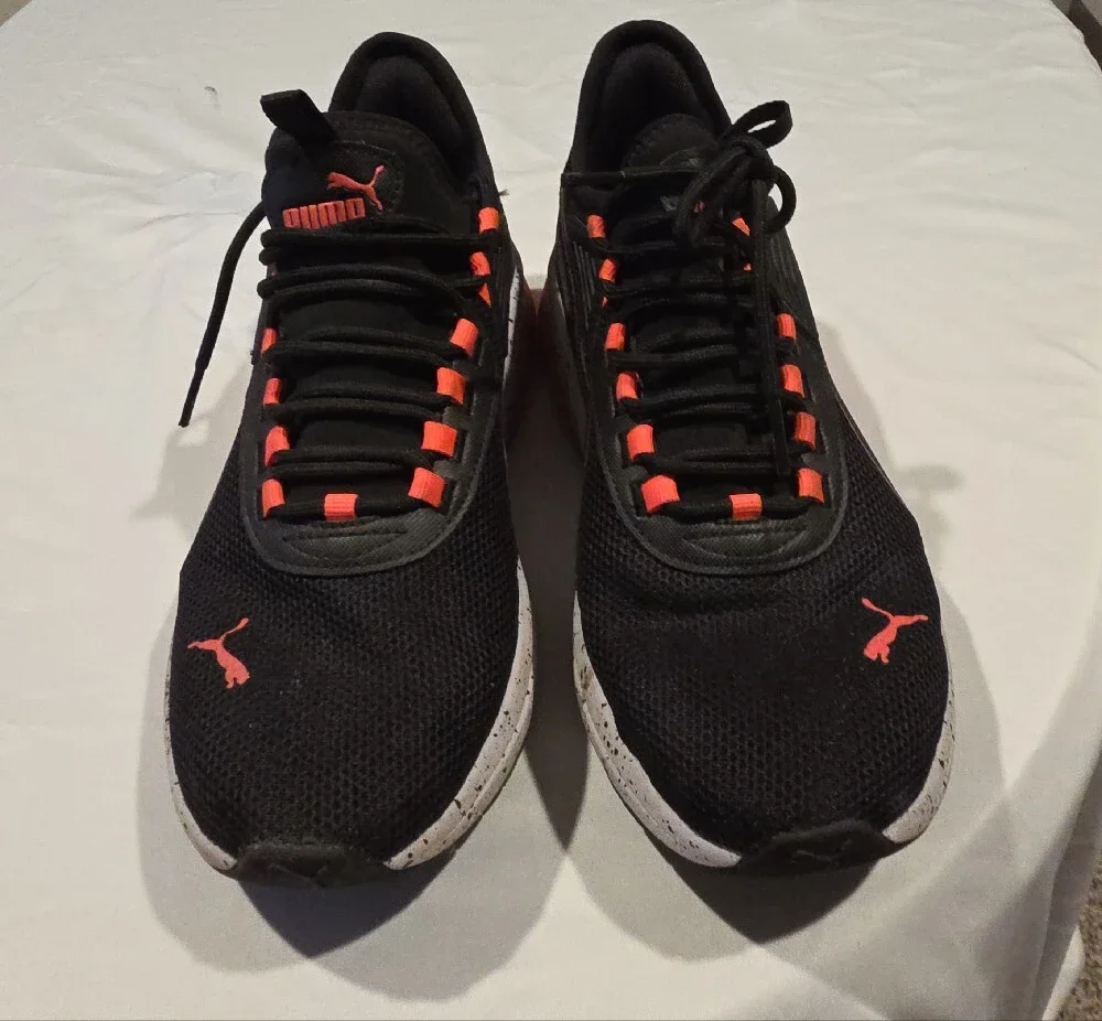 Puma Kids Black Sneakers with Coral Accents